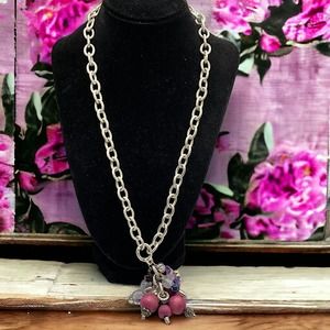 Different Shades of Purple Dangle Mixed Media Sparkly Silver-Tone Chain!